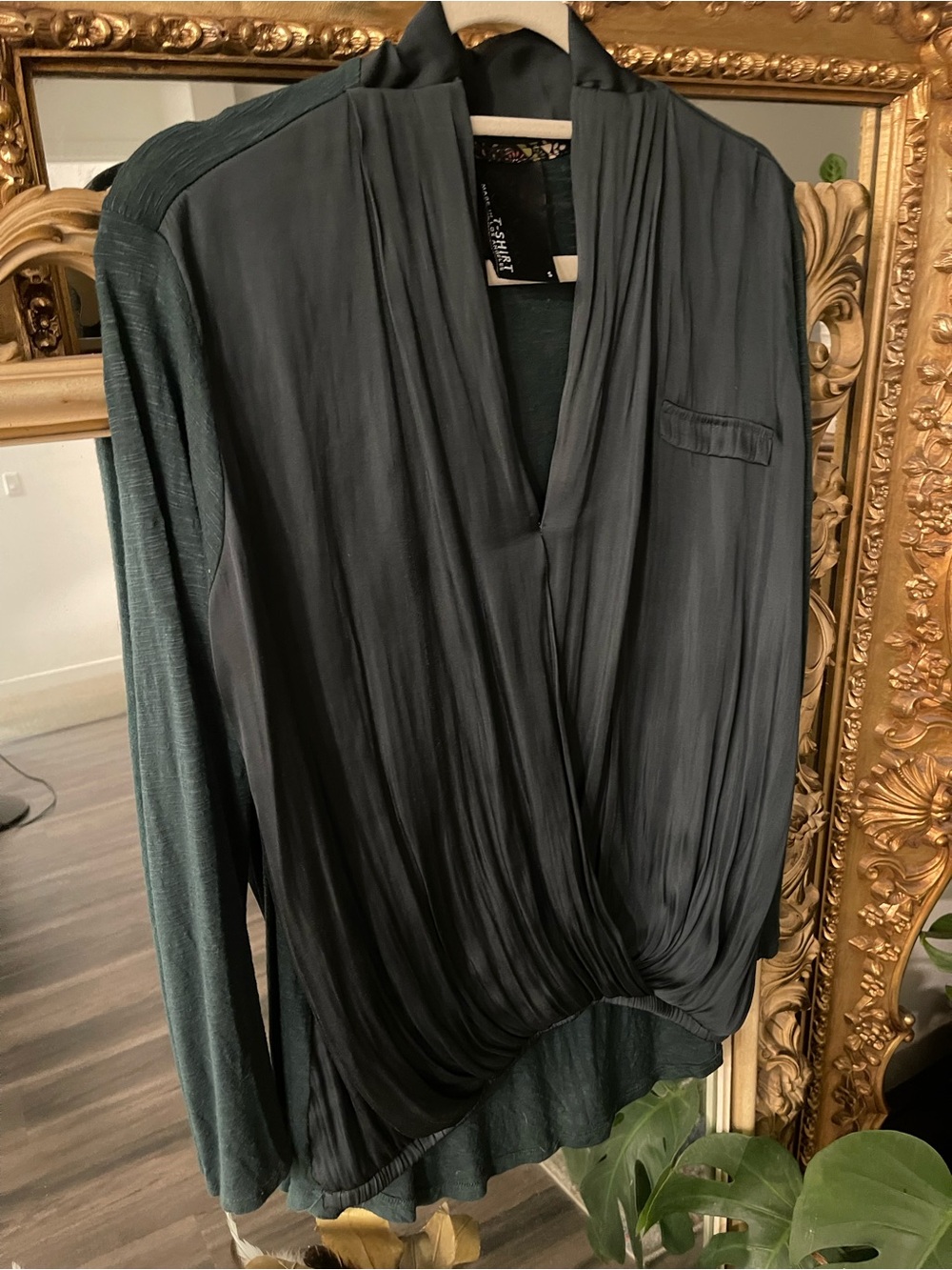Anthropologie Draped V-Neck Blouse in Forest Green Sz S